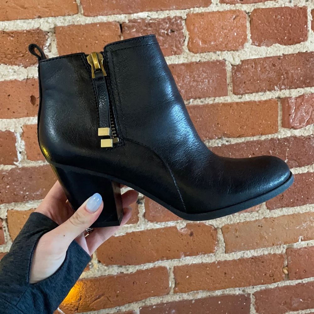 Franco Sarto black heeled booties. Hardly worn, condition like new!